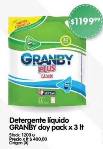 Supermercados Buenos Días Detergente líquido GRANBY doy pack x 3 It oferta