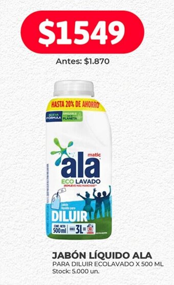 Supermercados Tadicor JABÓN LÍQUIDO ALA PARA DILUIR ECOLAVADO X 500 ML oferta
