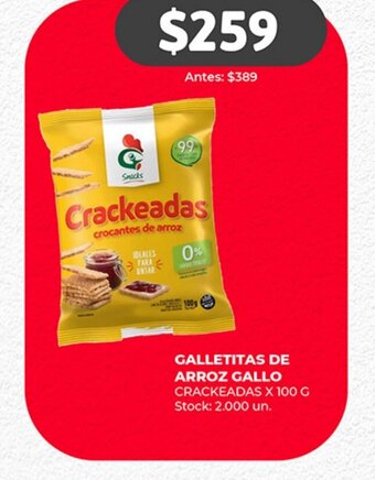 Supermercados Tadicor GALLETITAS DE ARROZ GALLO CRACKEADAS X 100 G oferta