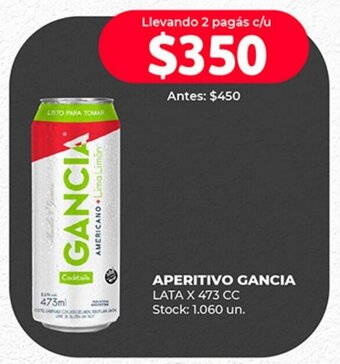 Supermercados Tadicor APERITIVO GANCIA LATA X 473 CC oferta