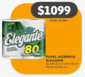 PAPEL HIGIÉNICO ELEGANTE BLANCO X 4 UN X 80 M