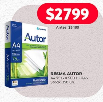 Supermercados Tadicor RESMA AUTOR A4 75 G X 500 HOJAS oferta