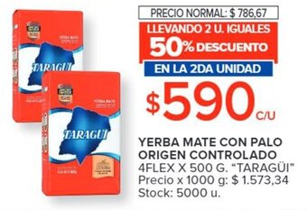 Carrefour YERBA MATE CON PALO ORIGEN CONTROLADO 4FLEX X 500 G. "TARAGÜI" oferta