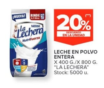 Carrefour LECHE EN POLVO ENTERA X 400 G./X 800 G. "LA LECHERA" oferta