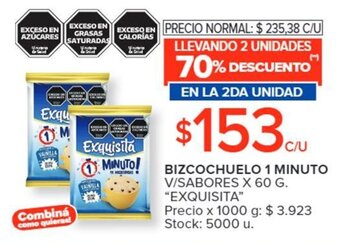 Carrefour BIZCOCHUELO 1 MINUTO V/SABORES X 60 G. "EXQUISITA" oferta
