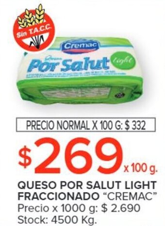 Carrefour QUESO POR SALUT LIGHT FRACCIONADO "CREMAC" x 100 g. oferta