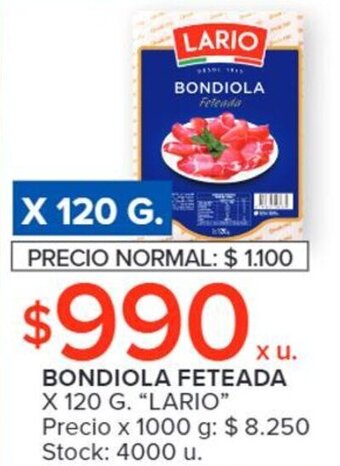 Carrefour BONDIOLA FETEADA X 120 G. "LARIO" oferta