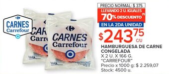 Carrefour HAMBURGUESA DE CARNE CONGELADA x 2 U X 166 G. "CARREFOUR" oferta