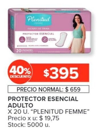Carrefour PROTECTOR ESENCIAL ADULTO X 20 U. "PLENITUD FEMME" oferta