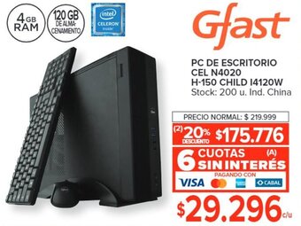 Carrefour Gfast PC DE ESCRITORIO CEL N4020 H-150 CHILD 14120W oferta