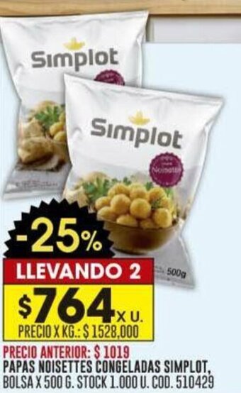Coto PAPAS NOISETTES CONGELADAS SIMPLOT, BOLSA X 500 G. LLEVANDO 2 oferta
