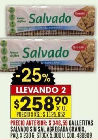 Coto GALLETITAS SALVADO SIN SAL AGREGADA GRANIX, PAQ. X 230 G. LLEVANDO 2 oferta