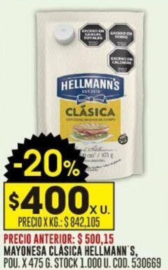 Coto MAYONESA CLÁSICA HELLMANN´S, POU. X 475 G. oferta