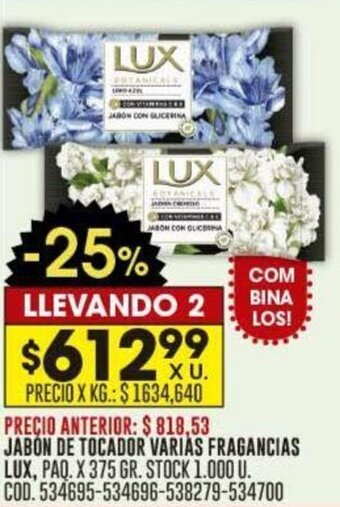 Coto JABON DE TOCADOR VARIAS FRAGANCIAS LUX, PAQ. X 375 GR. LLEVANDO 2 oferta