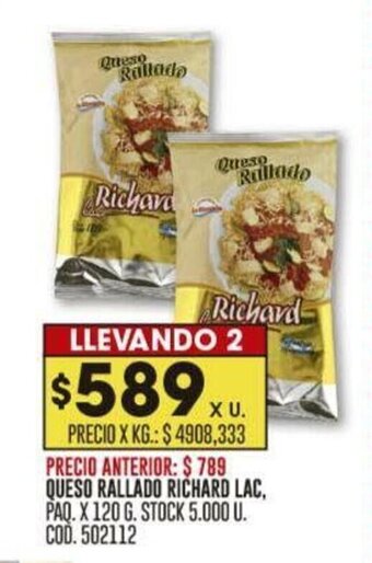Coto QUESO RALLADO RICHARD LAC, PAQ. X 120 G. LLEVANDO 2 oferta