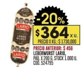 Coto LEBERWURST LARIO, PAQ. X 200 G. oferta