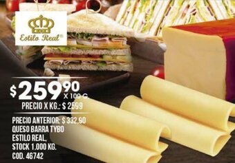 Coto QUESO BARRA TYBO ESTILO REAL, X 100 G. oferta