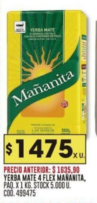 Coto YERBA MATE 4 FLEX MAÑANITA, PAQ. X 1 KG. oferta