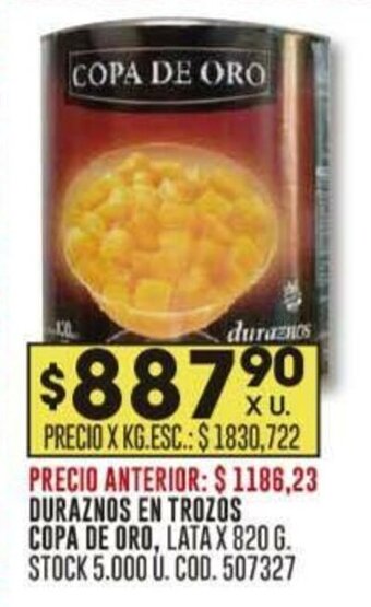 Coto DURAZNOS EN TROZOS COPA DE ORO, LATA X 820 G. oferta