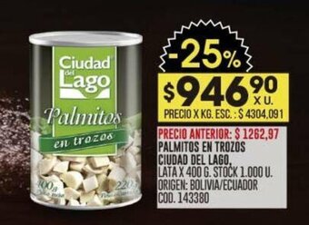 Coto PALMITOS EN TROZOS CIUDAD DEL LAGO, LATA X 400 G. oferta
