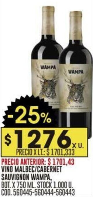 Coto VINO MALBEC/CABERNET SAUVIGNON WAMPA, BOT. X 750 ML. oferta