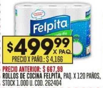 Coto ROLLOS DE COCINA FELPITA, PAQ. X 120 PAÑOS oferta