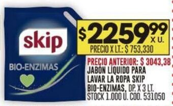 Coto JABON LÍQUIDO PARA LAVAR LA ROPA SKIP BIO-ENZIMAS, DP. X 3 LT. oferta