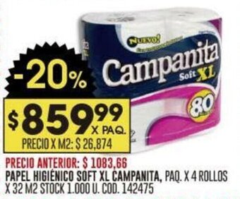 Coto PAPEL HIGIENICO SOFT XL CAMPANITA, PAQ. X 4 ROLLOS oferta