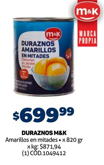 Makro DURAZNOS M&K Amarillos en mitades x 820 gr oferta