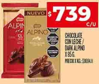 Supermercados DIA CHOCOLATE CON LECHE DARK ALPINO X 85G oferta