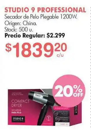 Simplicity Studio 9 Professional Secador De Pelo Plegable 1200w oferta