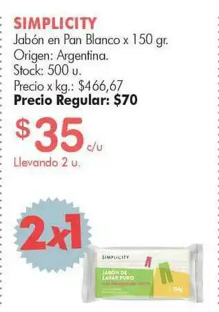 Simplicity Simplicity Jabón En Pan Blanco x 150gr oferta