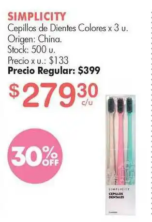 Simplicity Cepillas De Dientes Colores x 3u