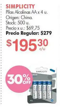 Simplicity Pilas Alcalinas Aa X 4 U.