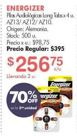 Simplicity Energizer Pilas Audiológicas Long Tabs x 4u oferta