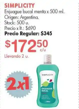 Simplicity Simplicity Enjuague Bucal Menta x 500ml oferta