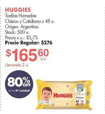 Huggies Toallas Húmedas Clásico Y Cotidiano 80% Off En La 2da Unidad