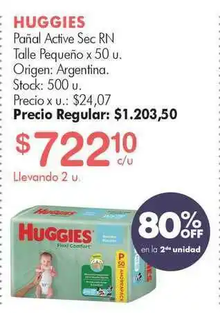 Simplicity Huggies Pañal Active Sec Rn 80% Off En La 2da Unidad oferta