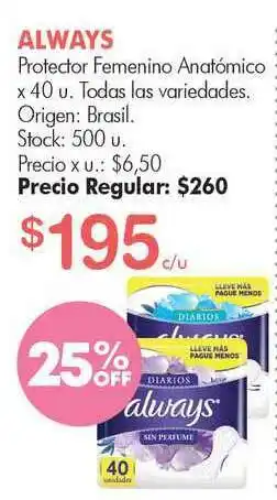 Simplicity Always Protector Femenino Anatómico x 40u oferta