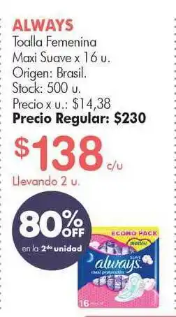 Simplicity Always Toalla Femenina Maxi Suave 80% Off En La 2da Unidad oferta