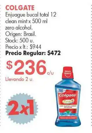 Simplicity Colgate Enjuague Bucal Total 12 Clean Mint x 500ml oferta