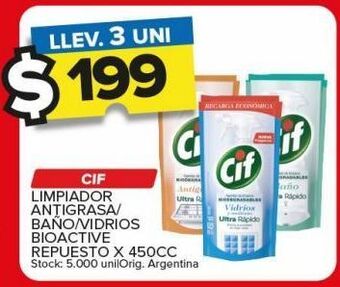 Carrefour Maxi Limpiador antigrasa/baño/vidrios bioactive cif repuesto x 450cc oferta