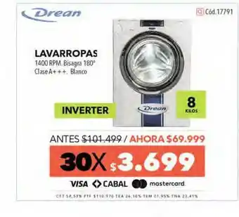 Nexon Lavarropas Drean 1400RPM bisagra oferta