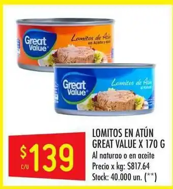 Changomas Lomitos En Atún Great Value x 170g oferta