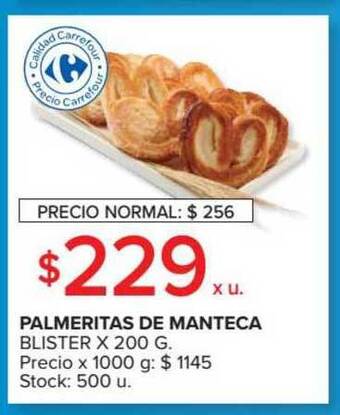 Carrefour Market Palmeritas De Manteca Blister x 200g oferta