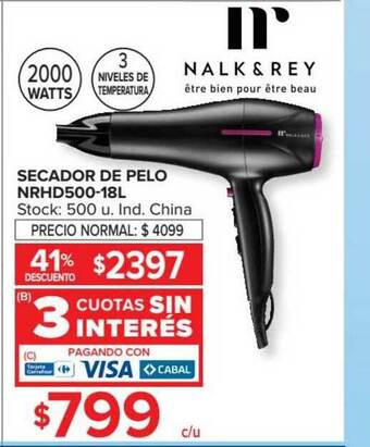 Carrefour Secador De Pelo Nrhd500-18l Nalk&rey oferta