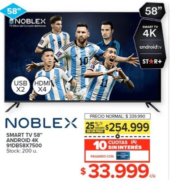 Carrefour NOBLEX SMART TV 58" ANDROID 4K 91DB58X7500 oferta
