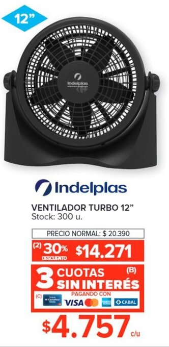 Carrefour Indelplas VENTILADOR TURBO 12" oferta