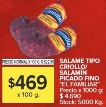 Carrefour SALAME TIPO CRIOLLO/ SALAMIN PICADO FINO X 100G oferta