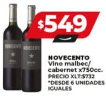 Supermayorista Vital NOVECENTO Vino malbec/ cabernet x750cc oferta